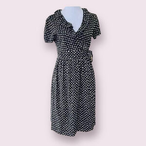 J Crew Silk Polka Dot Wrap Dress Black Cream Medium